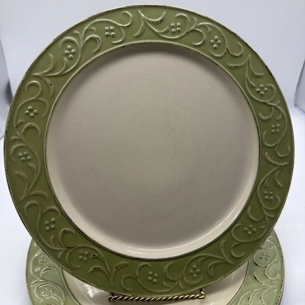 SET OF 3 PIER 1 ANTIQUE FLORAL DINNER PLATES 10 7/8